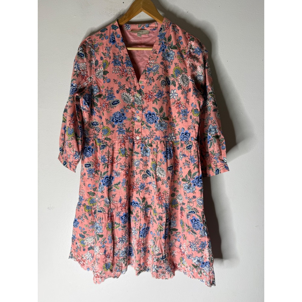 LOFT pink Floral‎ Embroidered Swing Shirtdress 3/4 sleeve size 10